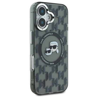 Karl Lagerfeld IML Monogram Karl & Choupette Head MagSafe – dėklas skirtas iPhone 16 (juodas)