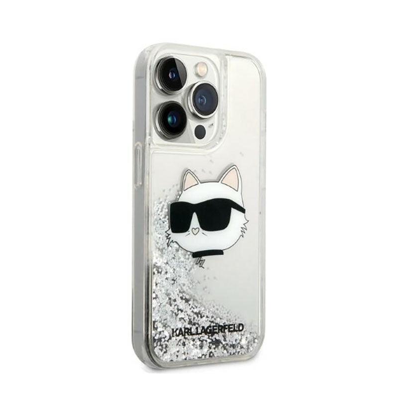 „Karl Lagerfeld Liquid Glitter NFT Choupette Head“ – dėklas, skirtas „iPhone 14 Pro“ (sidabro spalvos)