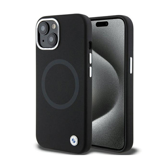 BMW Signature skystas silikonas su MagSafe – dėklas skirtas iPhone 15 Plus (juodas)