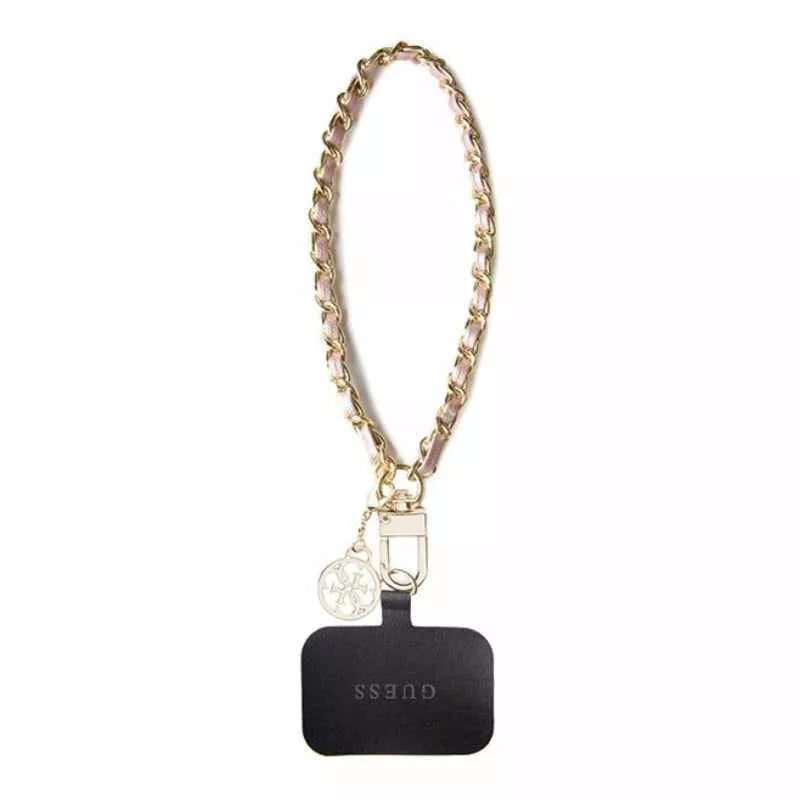 Guess Universalus rankinis dirželis Saffiano Chain 4G Charm – universalus telefono dirželis (rožinis)