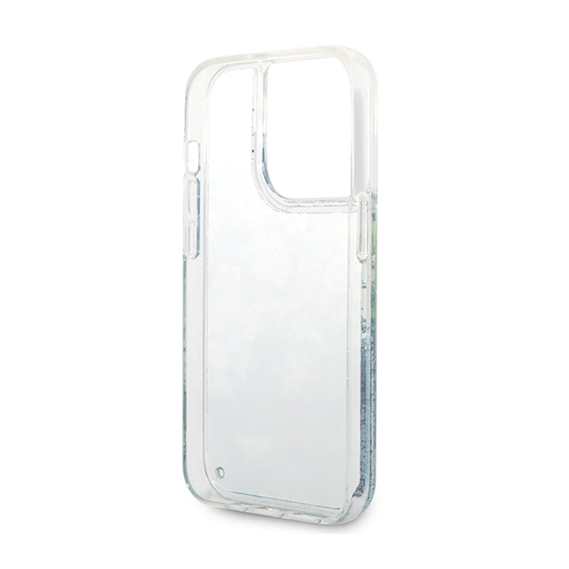 Guess Skystas Žėrutis su Gėlės Motyvu Dėklas, skirtas iPhone 14 Pro (Žalia)