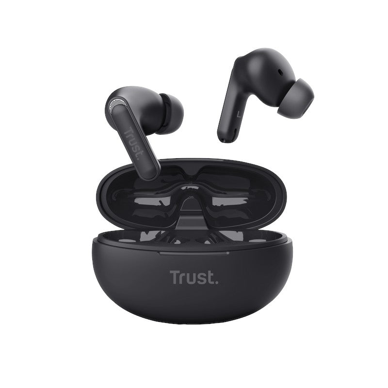 Trust Yavi – belaidės „In-Ear“ „Bluetooth TWS“ ausinės su įkrovimo dėklu ir ENC (juodos)