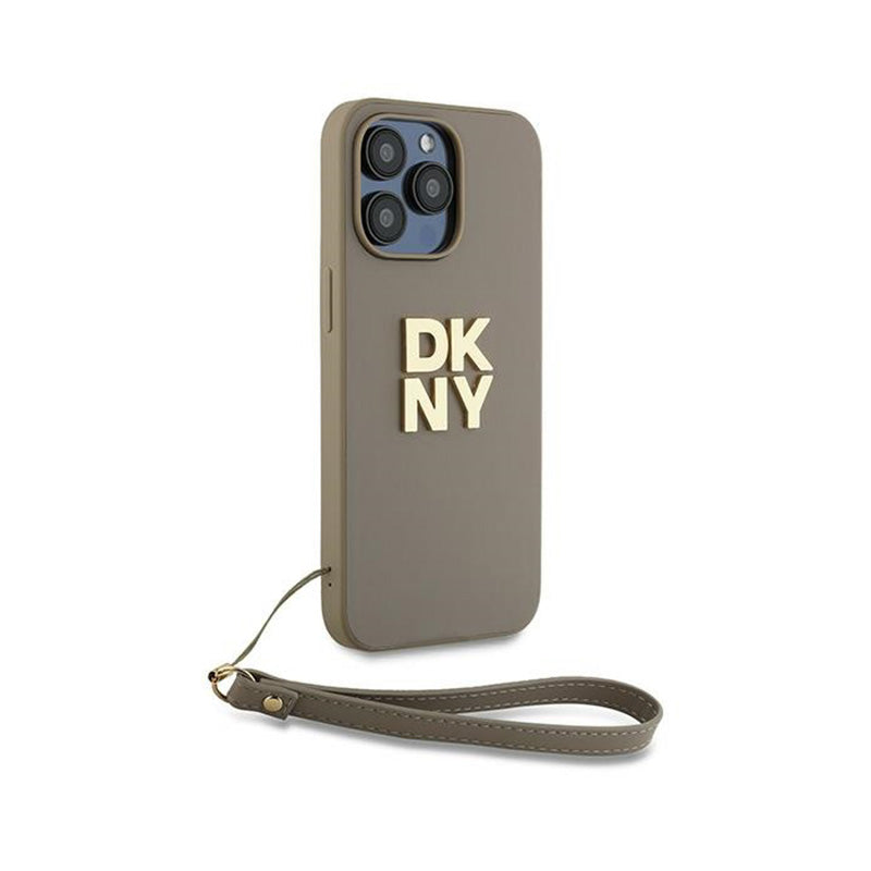 DKNY riešo dirželis su logotipu - dėklas iPhone 15 Pro (smėlio spalvos)