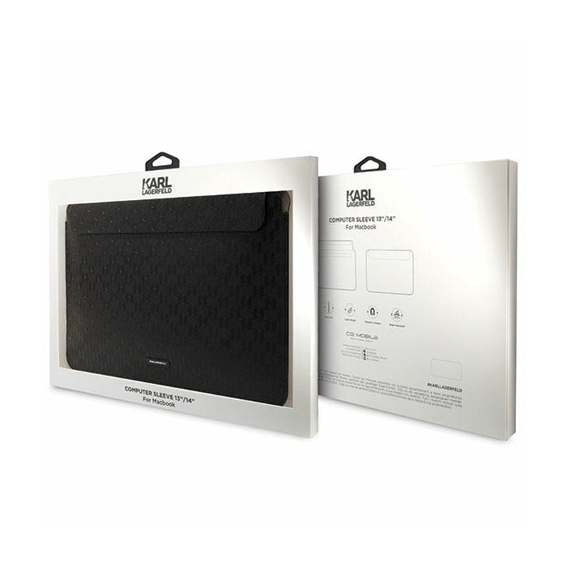 Karl Lagerfeld Saffiano Monogram Plaque Sleeve - 14" nešiojamojo kompiuterio dėklas (juodas)