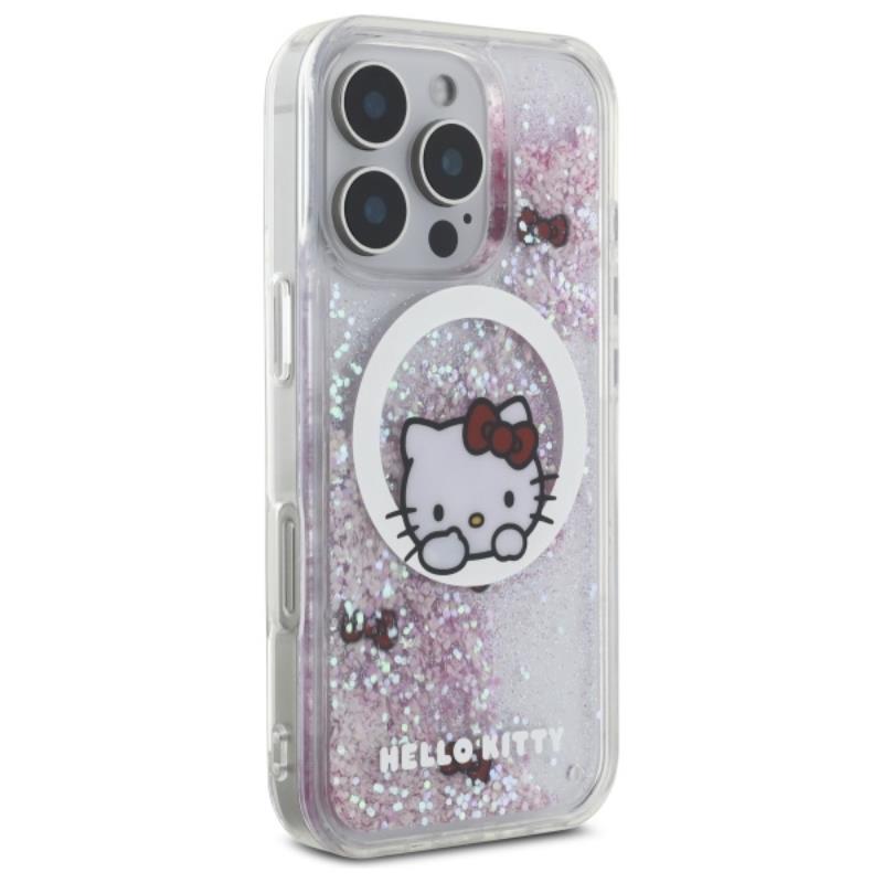 Hello Kitty Liquid Glitter Sweet Kitty Bows MagSafe – dėklas, skirtas iPhone 16 Pro Max (baltas)