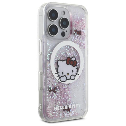 Hello Kitty Liquid Glitter Sweet Kitty Bows MagSafe – dėklas, skirtas iPhone 16 Pro Max (baltas)