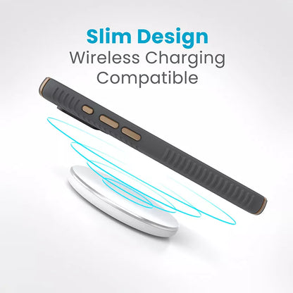 Speck Presidio2 Grip – „iPhone 15 Pro“ dėklas (anglies pilka / šalta bronza / balta)