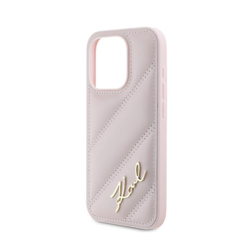 Karl Lagerfeld Diagonal Quilted Script – Dėklas skirtas iPhone 15 Pro (Rožinis)