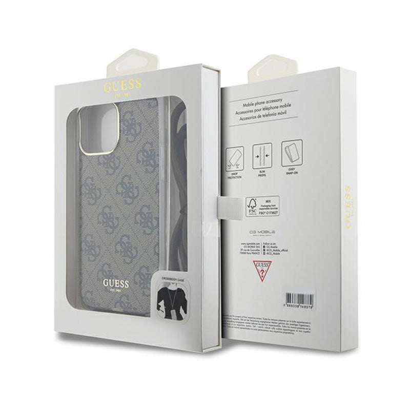 Guess Crossbody Cord 4G Print – iPhone 15 Pro dėklas (rudas)