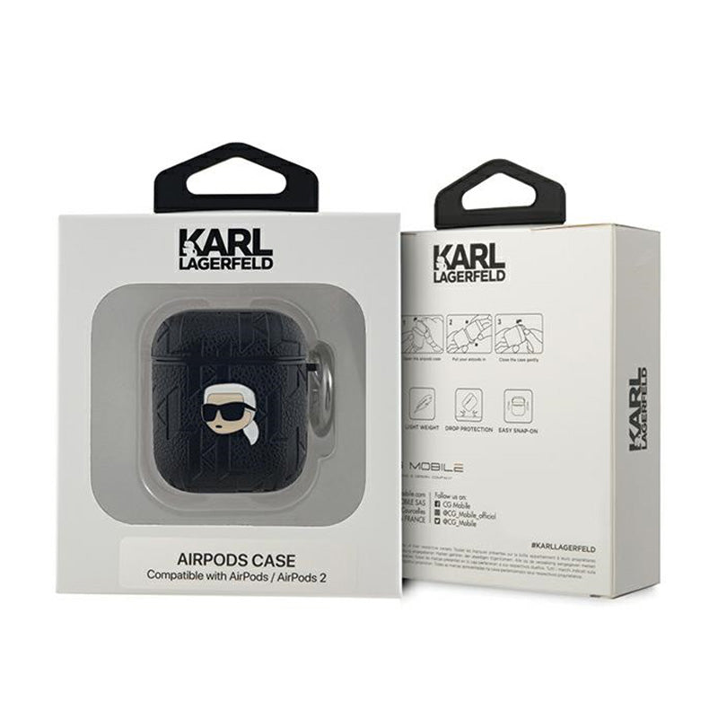 Karl Lagerfeld Monogram Karl Head - „AirPods 1/2 gen“ dėklas (juodas)