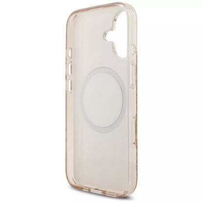 Guess IML Gėlės Elektrinis Perlinis Dirželis MagSafe dėklas iPhone 17 (rožinis)