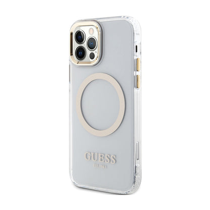 Guess Metal Outline MagSafe – dėklas skirtas iPhone 12 / iPhone 12 Pro (permatomas / auksinis)