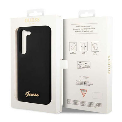 Guess silikoninis dėklas "Script Metal Logo" - Samsung Galaxy S23 (juodas)