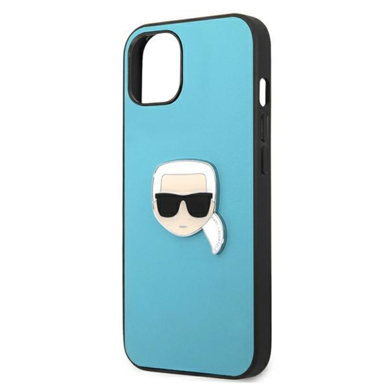 Karl Lagerfeld PU Leather Karl's Head Metal - dėklas iPhone 13 mini (mėlynas)