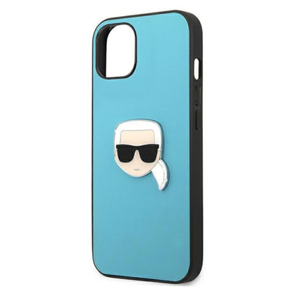 Karl Lagerfeld PU Leather Karl's Head Metal - dėklas iPhone 13 mini (mėlynas)