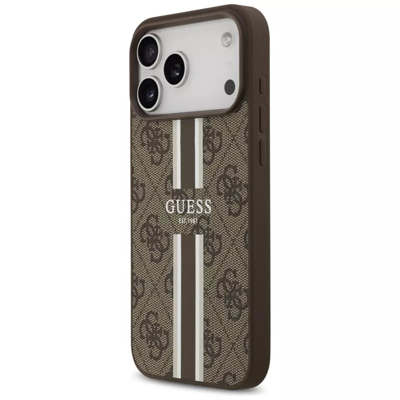 Guess 4G Printed Stripes MagSafe - Dėklas iPhone 17 Pro Max (ruda)
