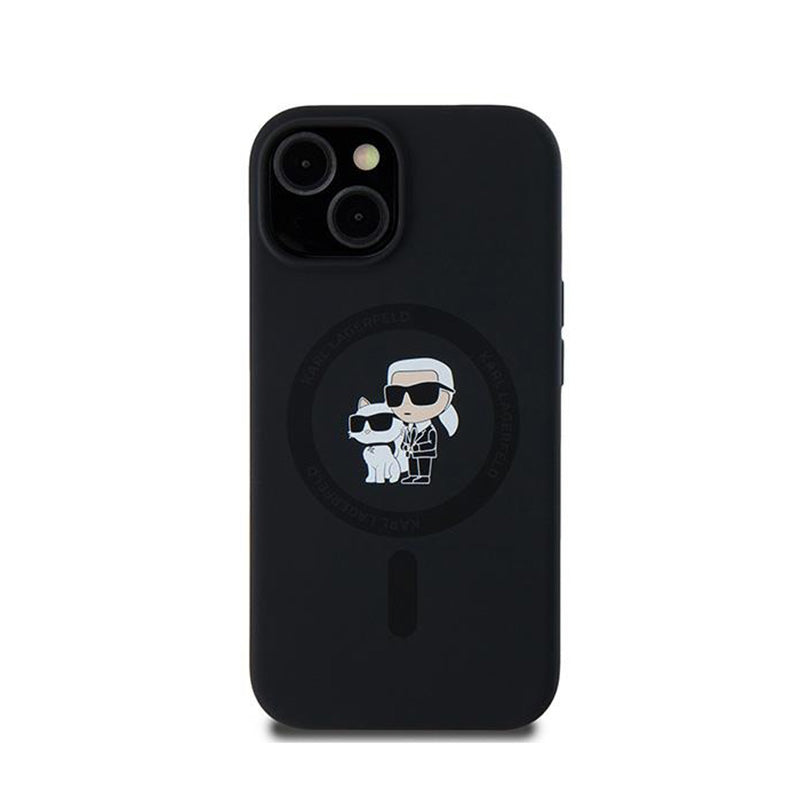 Karl Lagerfeld Silicone Karl & Choupette MagSafe - dėklas iPhone 15 Plus / 14 Plus (juodas)