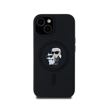 Karl Lagerfeld Silicone Karl & Choupette MagSafe - dėklas iPhone 15 Plus / 14 Plus (juodas)