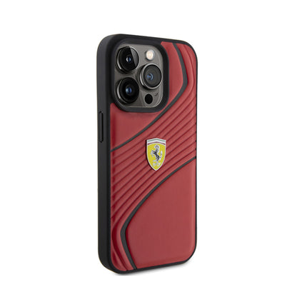 Ferrari Twist Metal Logo – dėklas, skirtas iPhone 15 Pro (raudonas)