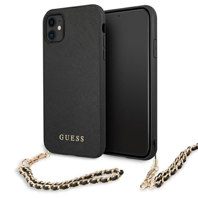 Guess Saffiano Chain – „iPhone 11“ dėklas (juodas)