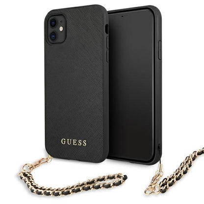 Guess Saffiano Chain – „iPhone 11“ dėklas (juodas)