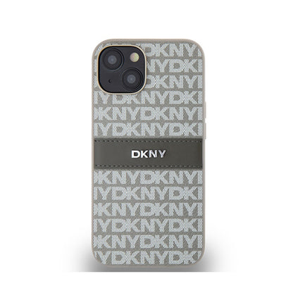 DKNY Odinis Monogram Juostelė ir Metalinis Logotipas - „iPhone 14“ / 15 / 13 Dėklas (smėlio spalvos)