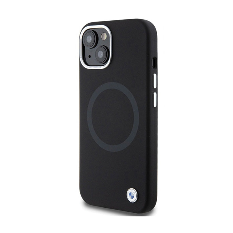 BMW Signature skystas silikonas su MagSafe – dėklas skirtas iPhone 15 Plus (juodas)