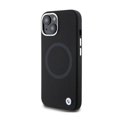 BMW Signature skystas silikonas su MagSafe – dėklas skirtas iPhone 15 Plus (juodas)