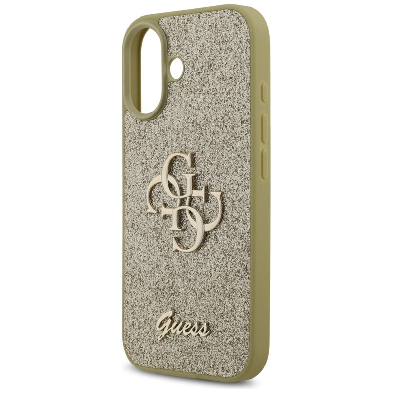 Guess Fiksuotas Blizgučiai Big 4G dėklas iPhone 17 (auksinis)
