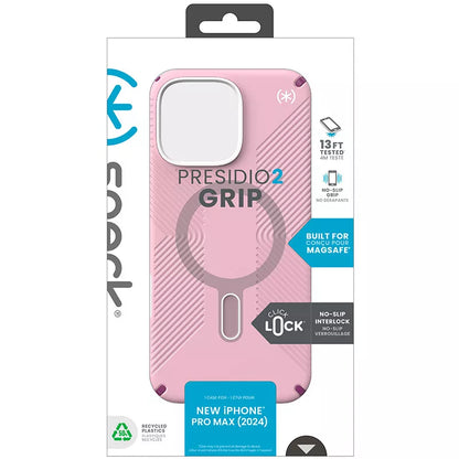Speck Presidio2 Grip ClickLock & MagSafe – dėklas iPhone 16 Pro Max (trečiadienio rožinė / šermukšnio violetinė / balta)