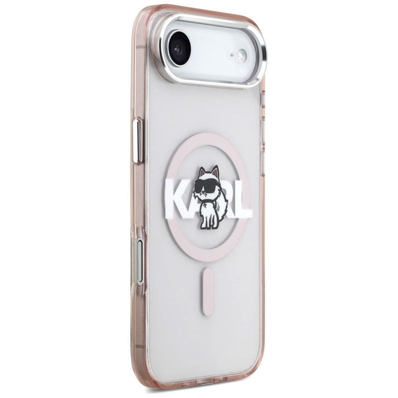 Dėklas iPhone Air (rožinis) su Karl Lagerfeld IML Choupette pieštuku ir MagSafe logotipu