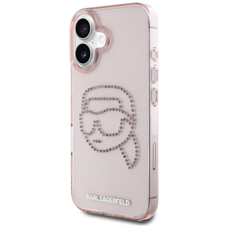 Karl Lagerfeld IML Rhinestones Karl Head – dėklas iPhone 16 (rožinis)