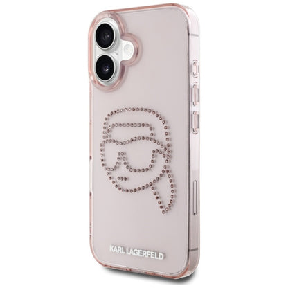 Karl Lagerfeld IML Rhinestones Karl Head – dėklas iPhone 16 (rožinis)