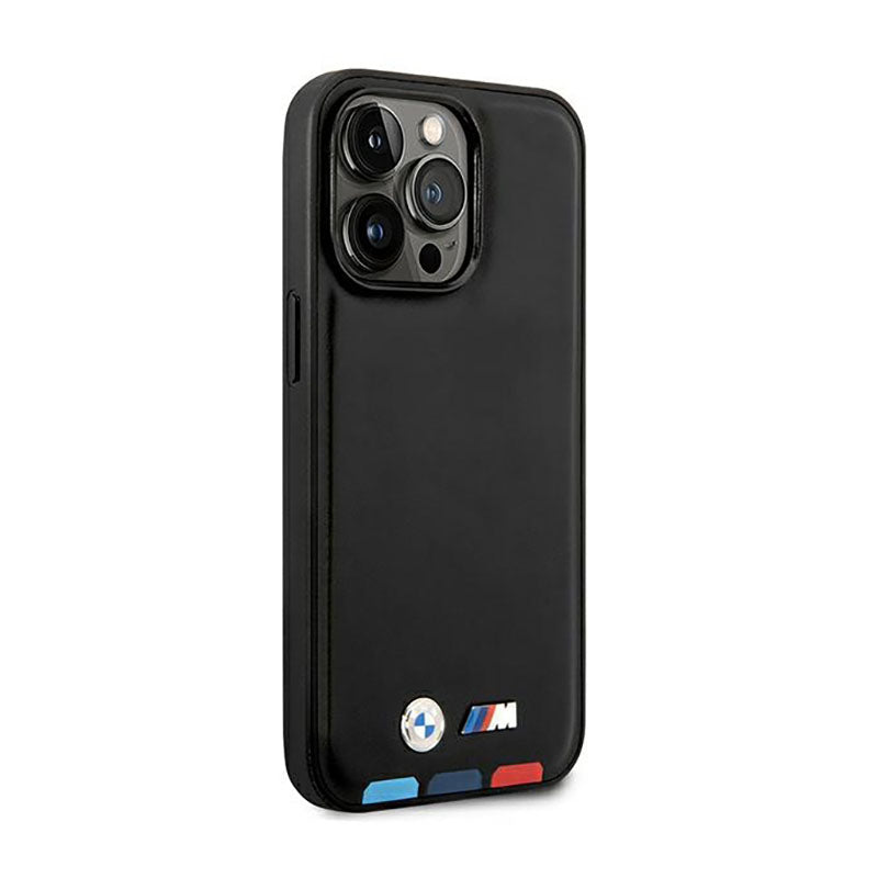 BMW Leather Hot Stamp Tricolor MagSafe – „iPhone 14 Pro Max“ dėklas (juodas)