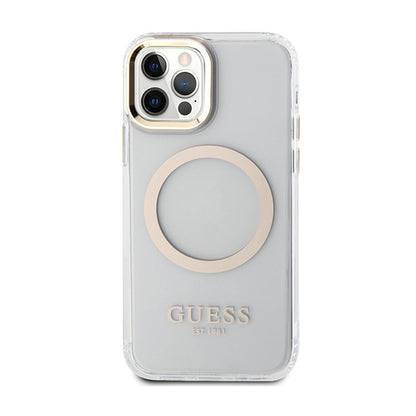 Guess Metal Outline MagSafe – dėklas skirtas iPhone 12 / iPhone 12 Pro (permatomas / auksinis)
