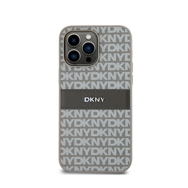 DKNY Odinis Vienguba Juostelė ir Metalinis Logotipas - iPhone 14 Pro Dėklas (smėlio spalvos)