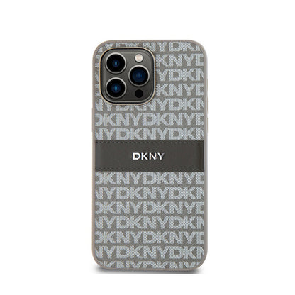 DKNY Odinis Vienguba Juostelė ir Metalinis Logotipas - iPhone 14 Pro Dėklas (smėlio spalvos)