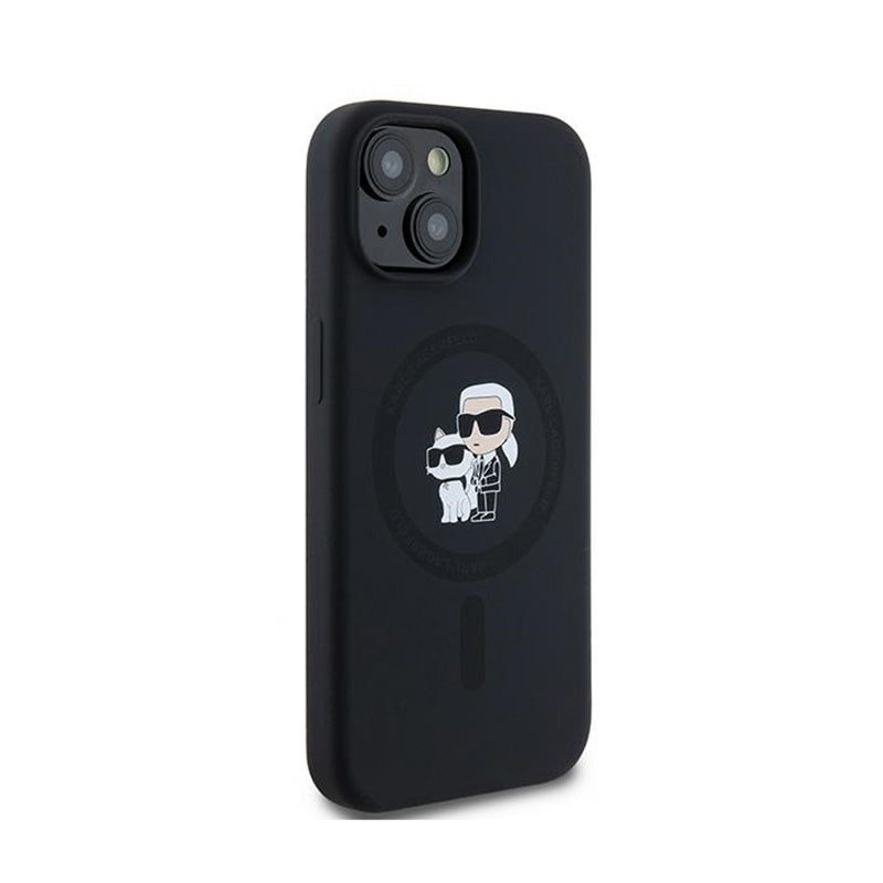 Karl Lagerfeld Silicone Karl & Choupette MagSafe - dėklas iPhone 15 Plus / 14 Plus (juodas)