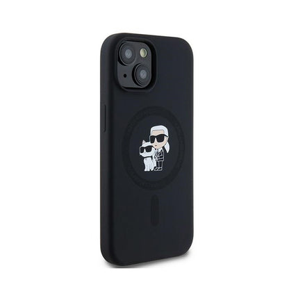 Karl Lagerfeld Silicone Karl & Choupette MagSafe - dėklas iPhone 15 Plus / 14 Plus (juodas)