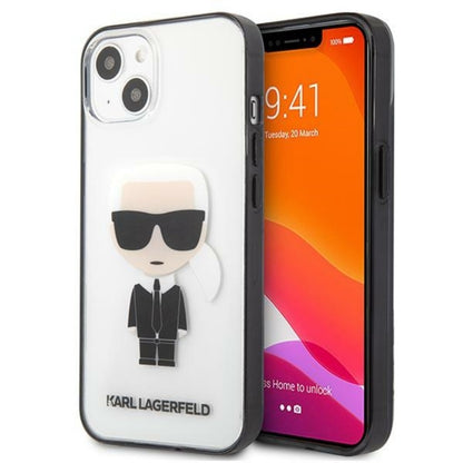 Karl Lagerfeld Ikonik Karl – dėklas, skirtas „iPhone 13 mini“ (skaidrus / juodas rėmelis)