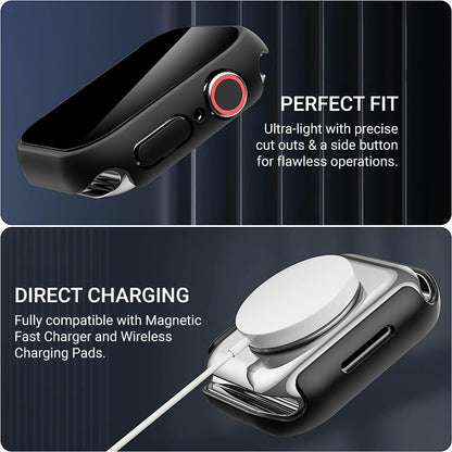 Crong Hybrid dėklas - Dėklas su stiklu, skirtas Apple Watch 45mm (Carbon)