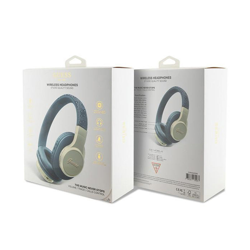 Guess 4G Script Metal Logo – „Bluetooth V5.3“ belaidės ausinės į ausis (mėlynos)