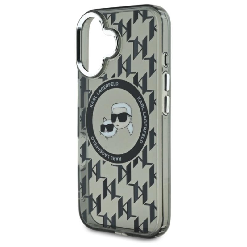 Karl Lagerfeld IML Monogram Karl & Choupette Head MagSafe – dėklas skirtas iPhone 16 (juodas)