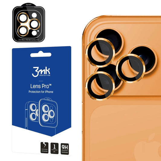 3mk Pro objektyvo apsauga - Kameros objektyvo stiklas, skirtas iPhone 17 Pro / iPhone 17 Pro Max (Oranžinė)
