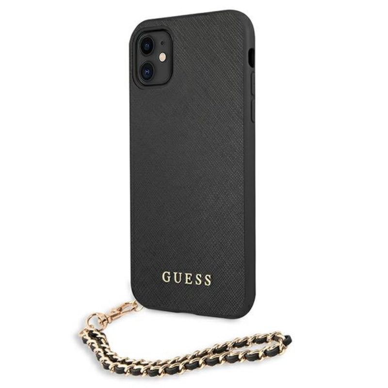 Guess Saffiano Chain – „iPhone 11“ dėklas (juodas)