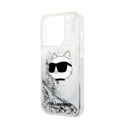 „Karl Lagerfeld Liquid Glitter NFT Choupette Head“ – dėklas, skirtas „iPhone 14 Pro“ (sidabro spalvos)