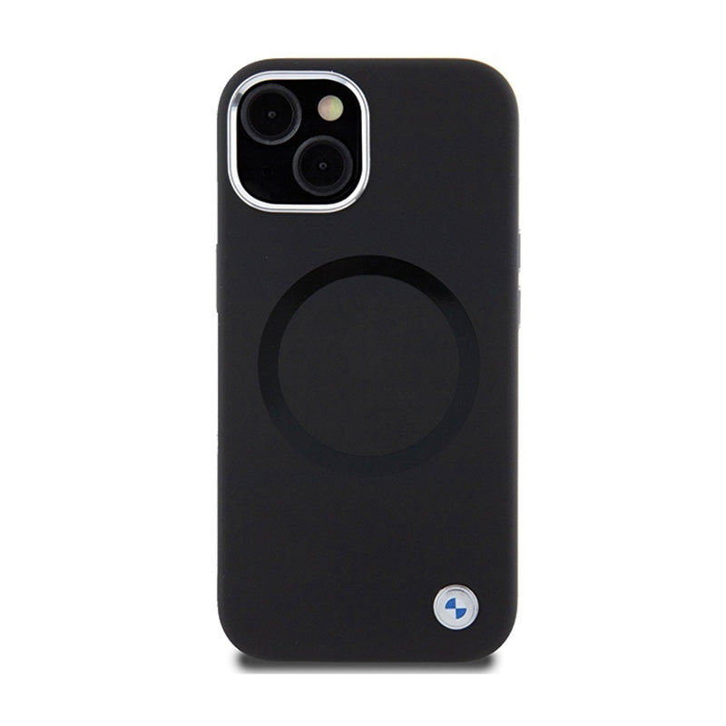 BMW Signature skystas silikonas su MagSafe – dėklas skirtas iPhone 15 Plus (juodas)
