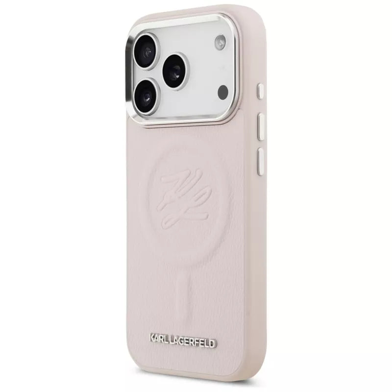 Karl Lagerfeld Inicijalo ir metalo logotipas MagSafe dėklas, skirtas iPhone 17 Pro Max (rožinis)