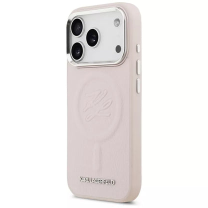 Karl Lagerfeld Inicijalo ir metalo logotipas MagSafe dėklas, skirtas iPhone 17 Pro Max (rožinis)