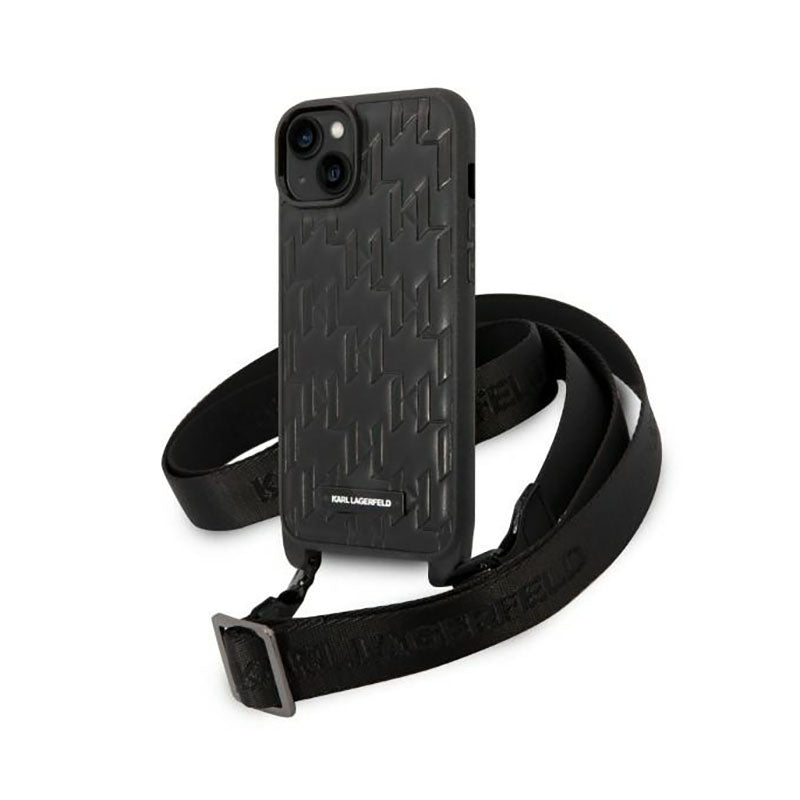 Karl Lagerfeld Monogram Plaque Logo Strap – dėklas iPhone 14 Plus (juodas)